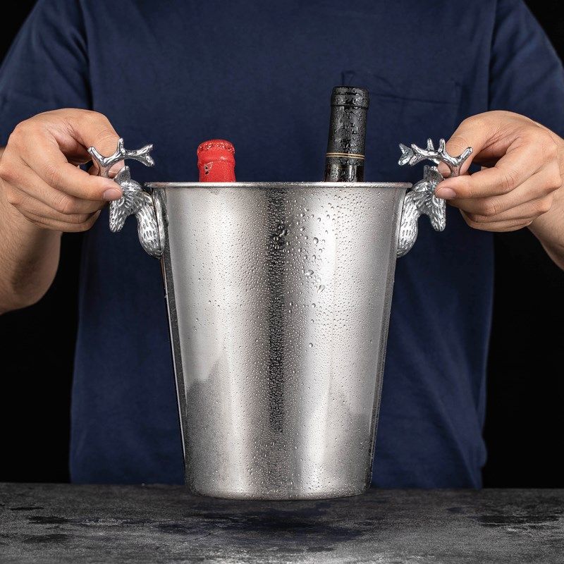 欧式加厚不锈钢冰酒桶红酒香槟冰镇桶大号酒吧冰桶小号餐厅冰块桶