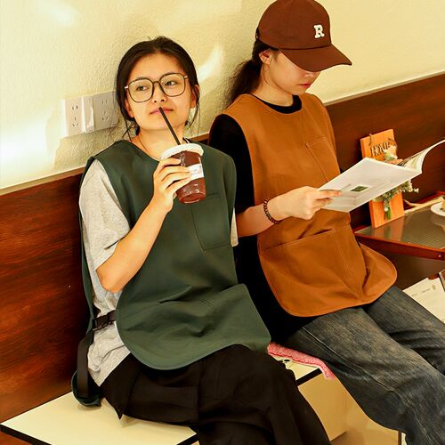 新款咖啡师马甲式围裙女防水防油厨房餐饮男理发师工作服定制