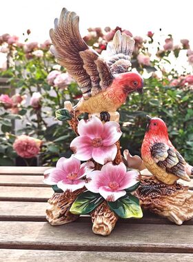 陶瓷欧式大号红鸟摆件装饰品家居玄关可爱情侣客厅桌面动物