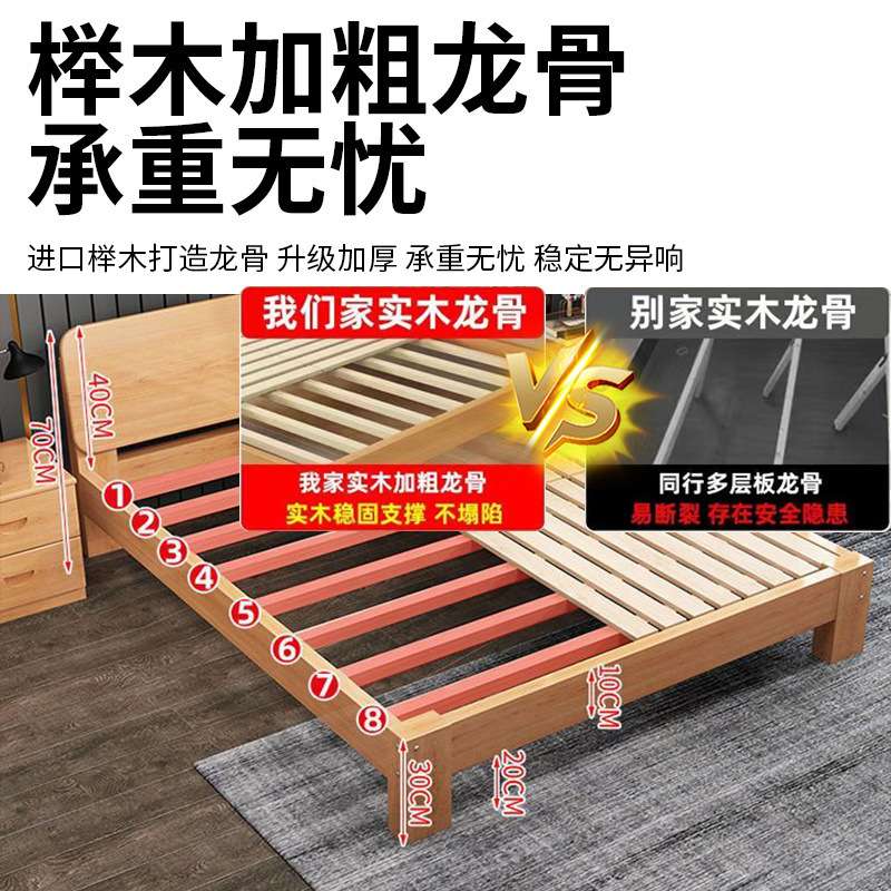 全榉木简约实木1.8米现代双人1.5米单床0.9米排骨架床防潮排骨架