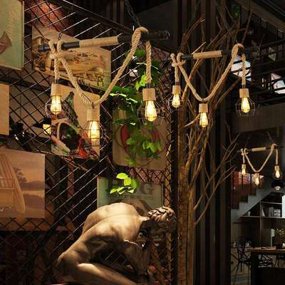复古工业风水管麻绳吊灯餐厅咖啡店创意灯具休闲娱乐场所装饰吊灯