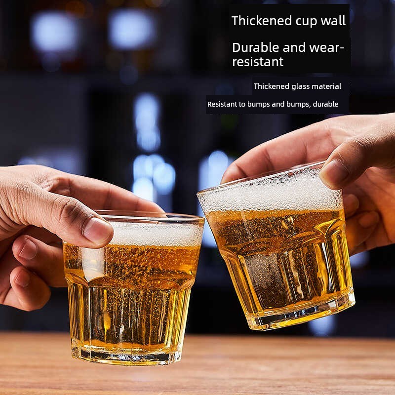 钢化玻璃啤酒杯j,商业Ktv酒吧八角形水杯,防摔家用小酒杯