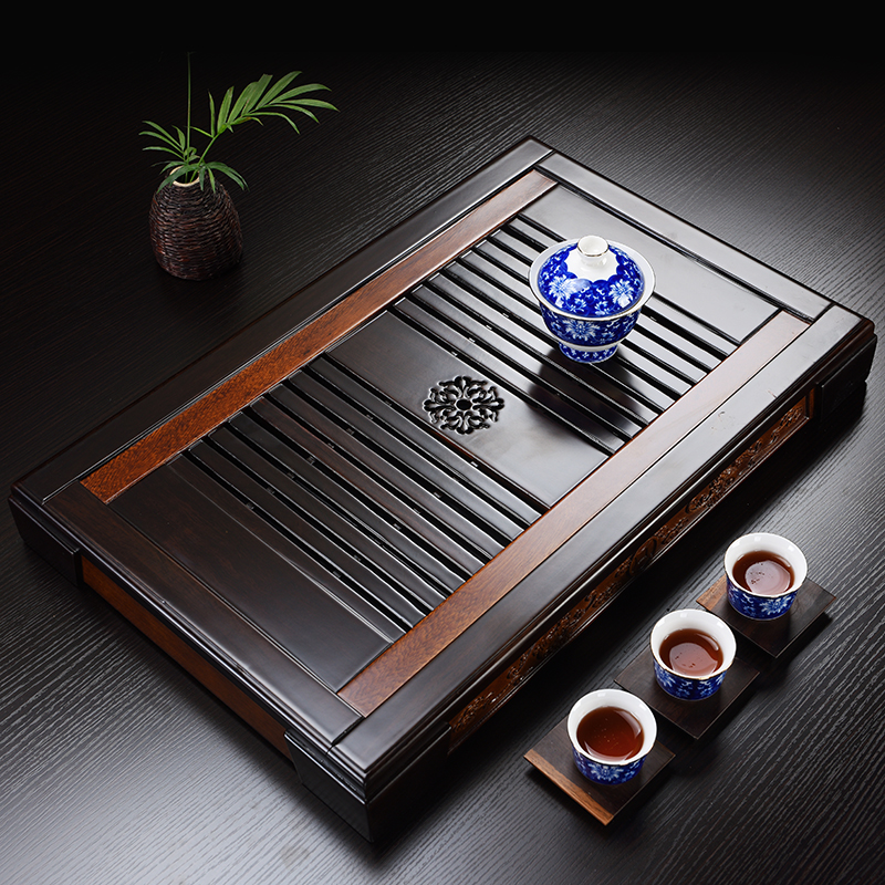 实木茶盘家用鸡翅木茶台抽屉式茶海E花梨木质大号功夫茶具简约大