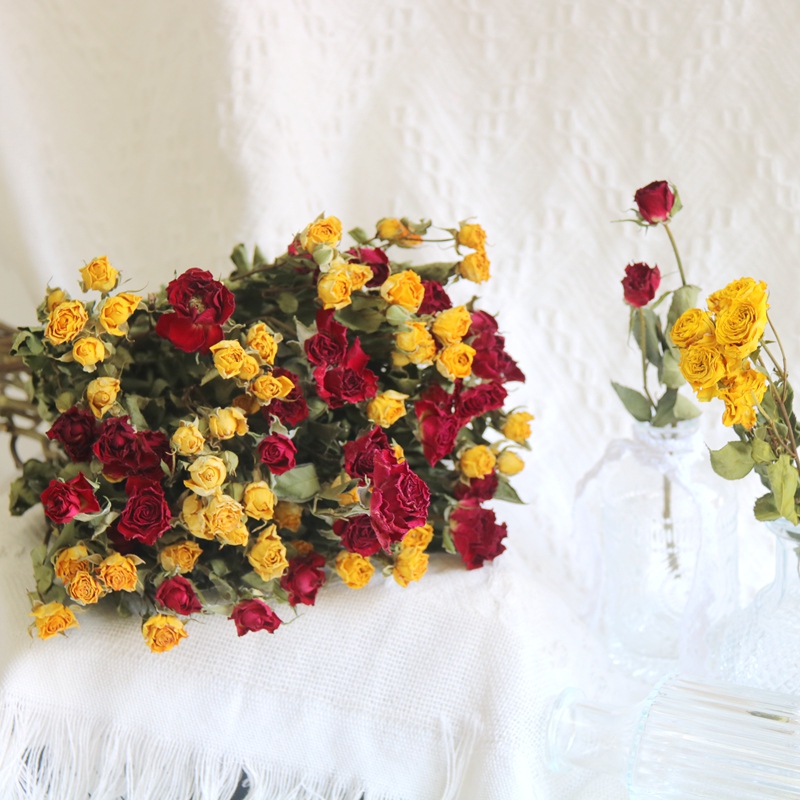 多头玫瑰干花花束真花小清新客厅家居装饰摆件拍摄道具节日送人