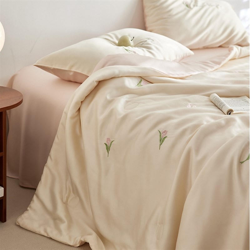 夏季兰精天丝长绒棉花卉刺绣花空调被子夏凉被芯可水洗机洗薄被