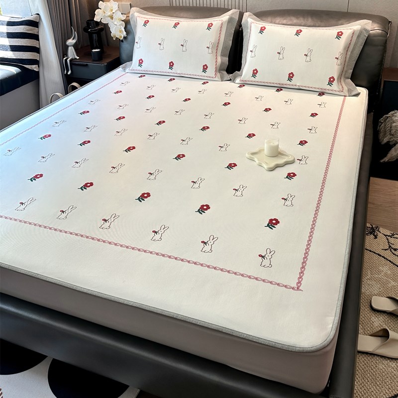 新款高端夏季凉席冰丝席三件套可水洗空调席1.5m/1.8米床笠款夏天