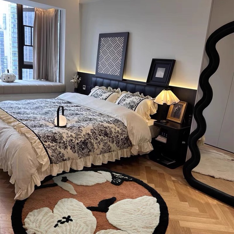 中古风轻奢植绒地毯客厅卧室床边毯家用防滑地垫