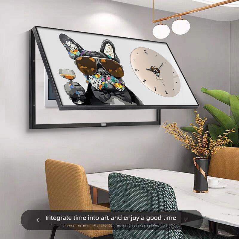 大尺寸计量箱装饰画与时钟箱开卡通电狗客厅时钟挂画餐厅配SBS关