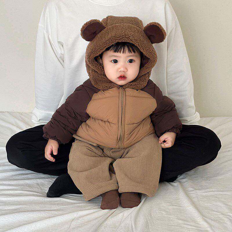 婴儿棉服套棉装冬季童夹棉男拼色小xRfQzk43耳连帽衣洋朵气宝宝保