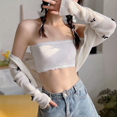 新品蕾丝b白色无肩带防滑内搭抹胸裹G胸防走光打底美背内衣少女护