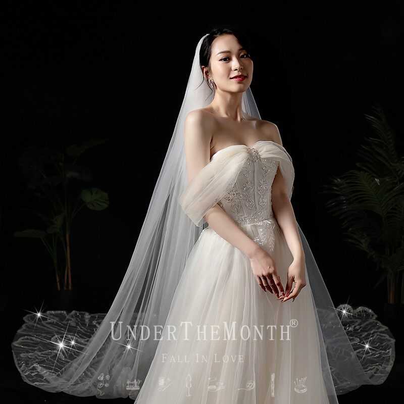 新娘结婚长款头纱超仙森系网红B拍照道具韩式长款大拖尾亮片头纱
