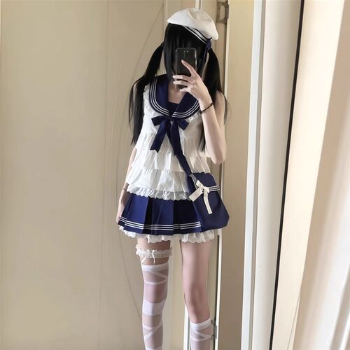 *海盐千层d*全款三色海军风北极星lolita日常款女儿服分体款
