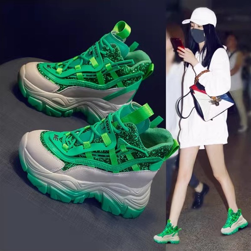 高帮内增高老爹鞋女网红炸街2024秋季新款K百搭加绒厚底8cm显脚小