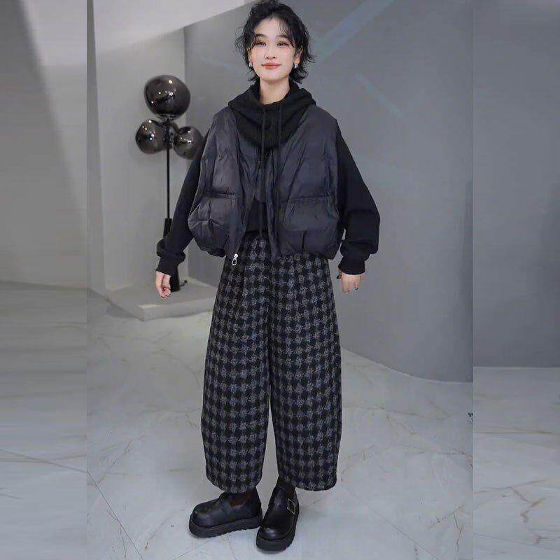 欧货大码羽绒棉马甲套装女秋冬LBwaPNLq款棉新坎肩衣子毛呢九格分