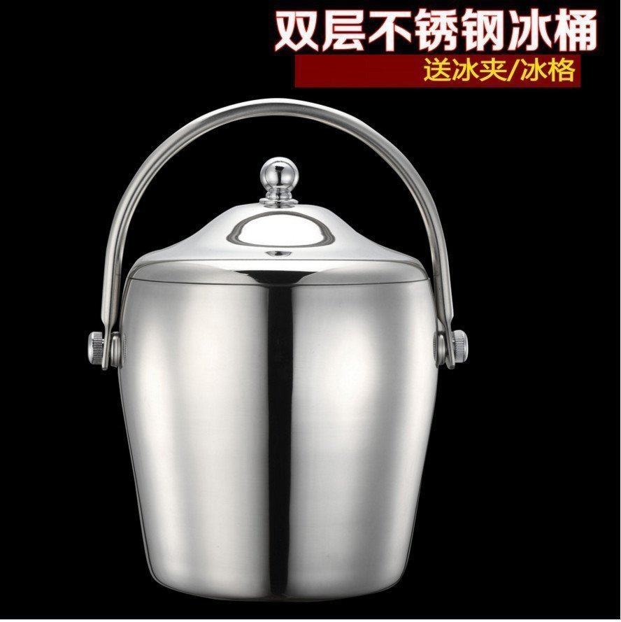 加厚双层不锈钢冰桶带盖 保温冷香槟桶 红酒酒V吧用具 送冰夹
