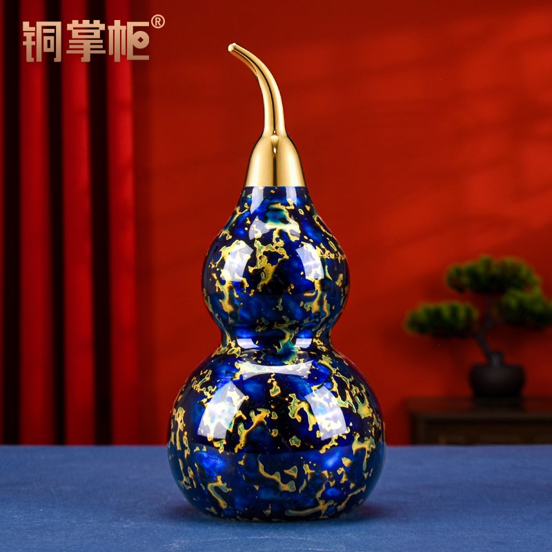 铜掌柜铜葫芦摆件黄铜开口空心大漆彩绘葫芦工艺品客X厅办公室装