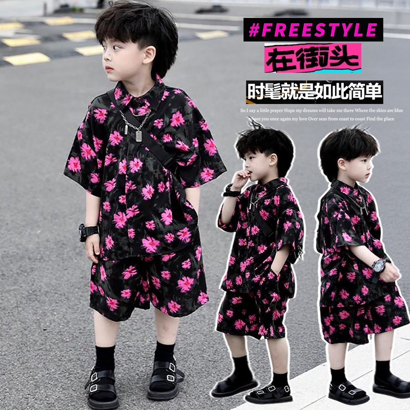 男童夏季港风衬衫套装2025新款A儿童洋气时髦衬衣男孩小少爷夏装