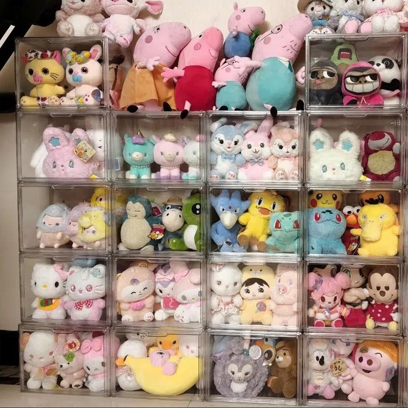 娃娃收纳盒神器毛绒玩具棉花玩偶展示盒亚克力手办公仔防尘柜透明