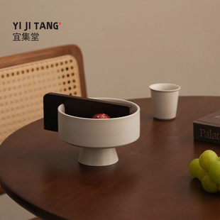 宜集堂中古风干果盘盒二宫格陶瓷高脚坚果盘零食分格设计师款家用