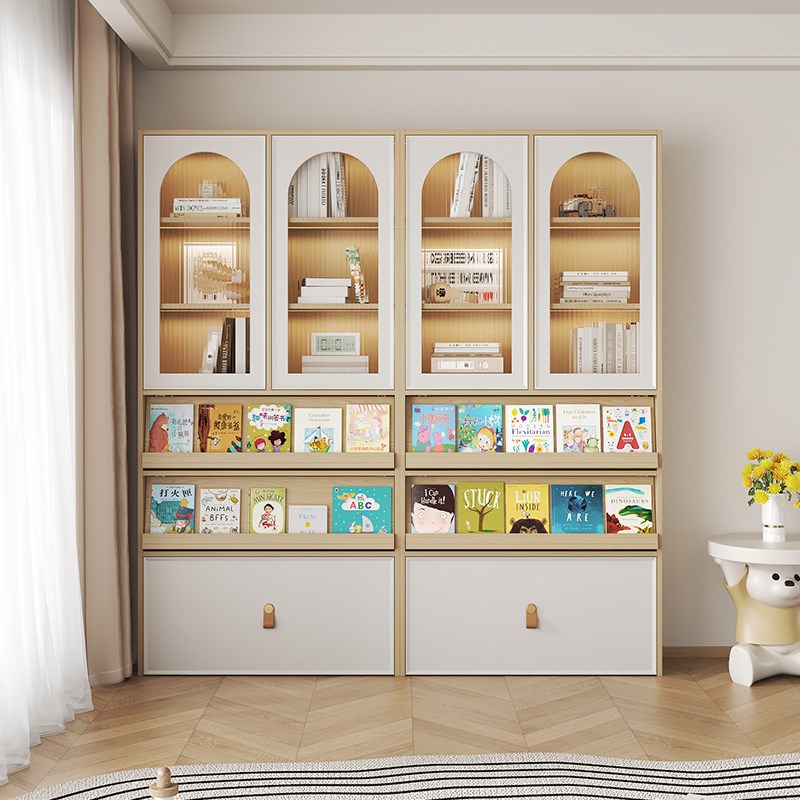 原木风去客厅满墙书柜一体到顶书房卧室书架储物展示柜实木可定制