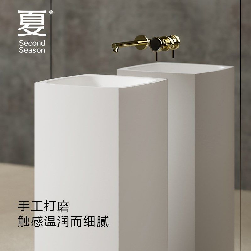 夏人造石柱盆落地式方形欧式简约小户型洗手盆酒店民宿柱形洗脸盆