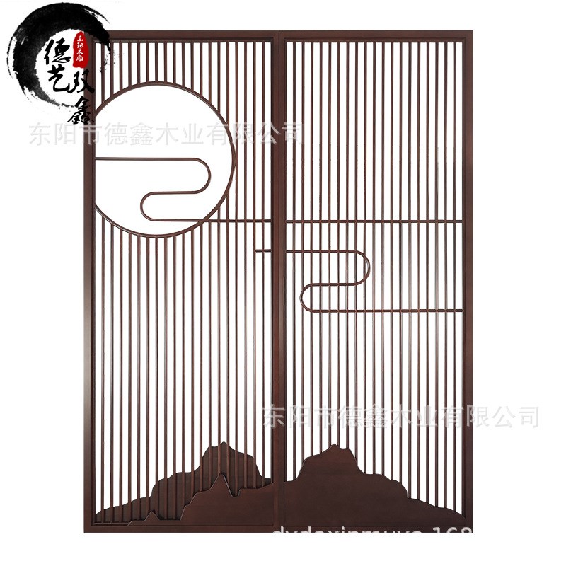 新中式屏风隔断客厅实木花格入户遮挡玄关日式格栅简约现代办公室