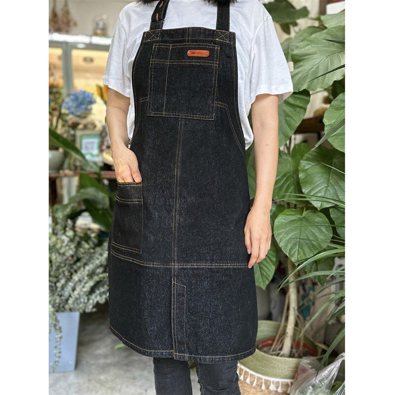 户外露营牛仔围裙定制logo画画美甲园艺咖啡奶茶店理发师工作服女