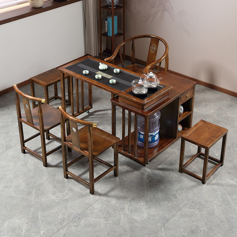 新中式旋转茶桌椅组合p家用客厅小户型实木茶台办公室泡茶桌包邮