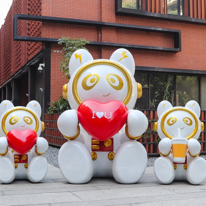 玻璃钢网红卡通动漫熊猫落地雕塑幼儿园商场摆件S卡通户外装饰动