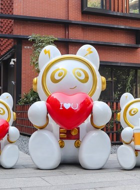 玻璃钢网红卡通动漫熊猫落地雕塑幼儿园商场摆件S卡通户外装饰动