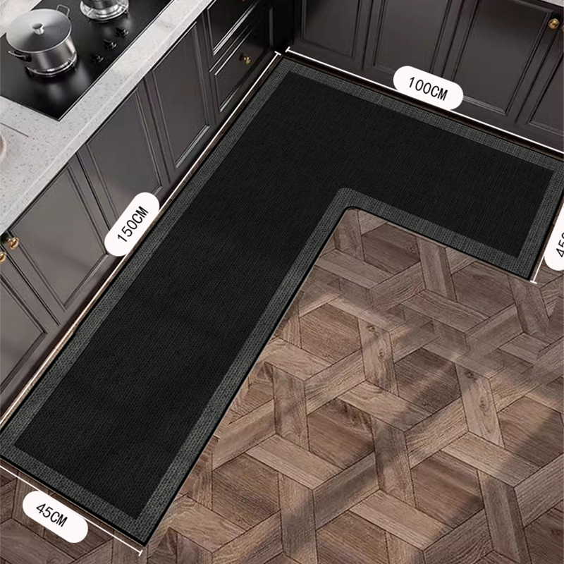 高级感厨房专用地垫吸水吸油可擦免洗家用防滑垫L形X整块黑色地毯