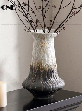 Rzone 侘寂风创意陶瓷花瓶摆件复古软装酒店样板房客厅民宿装饰品