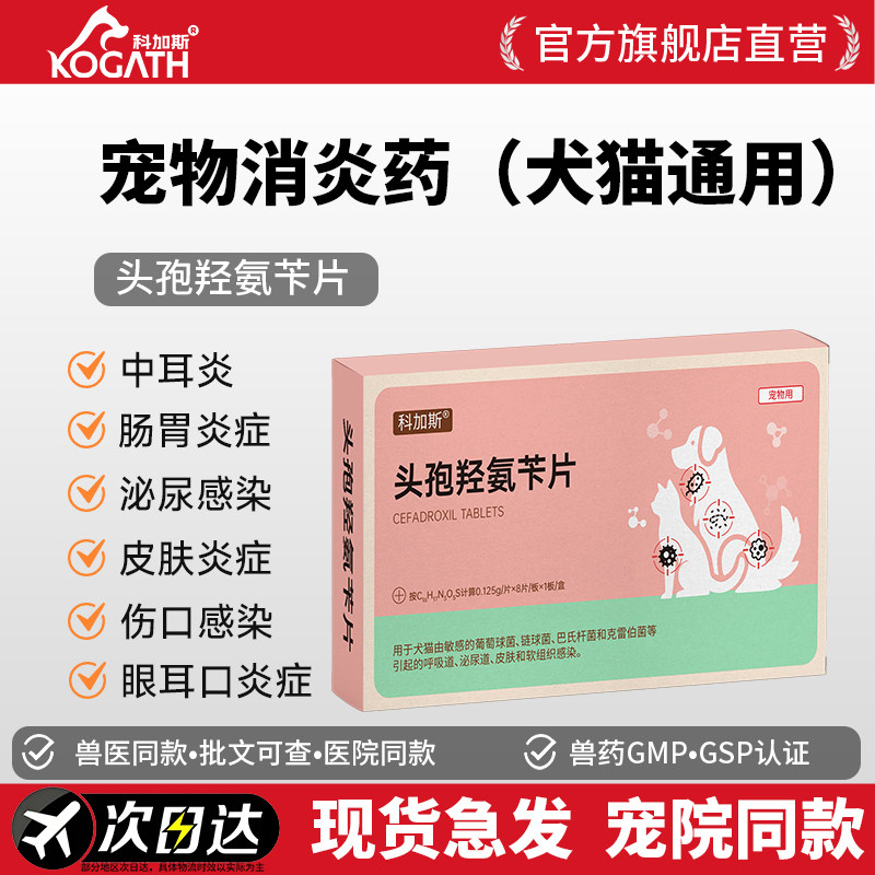宠物头孢羟氨苄片狗狗猫咪尿路感染皮肤病犬外伤中耳炎消炎药专用