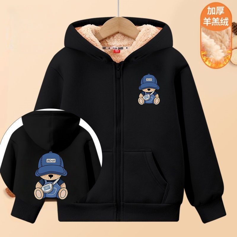 NASA连帽开衫卫衣男童保暖加绒开衫熊猫百搭带帽开学拉链外套潮