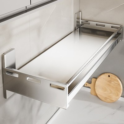 不锈钢厨房微波炉置物p架壁挂式多功能免打孔挂墙壁上悬空收纳架