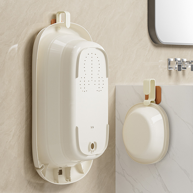 壁挂式脸盆收纳架免打孔卫生间浴室E多功能洗澡盆子挂钩厕所置物