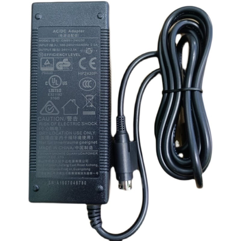 冠宇达GM601-240250打印机原装电源适配器 24V2,5A圆口三针电源线