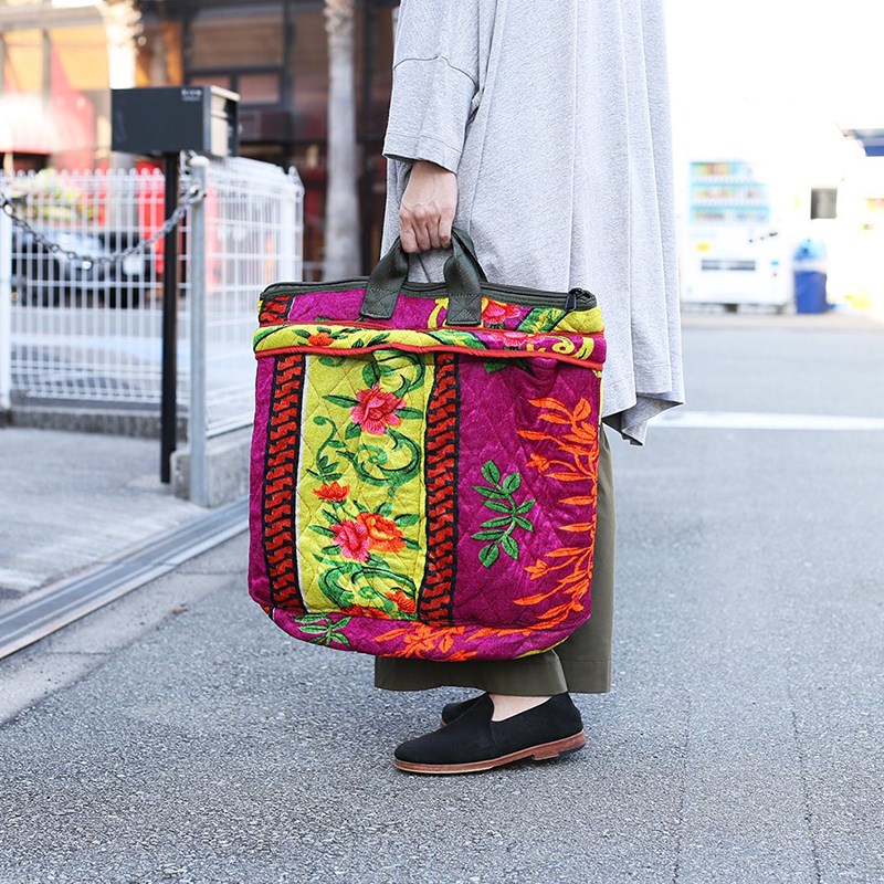 日本PUEBCO民族风手拿包环保回收面料拼接手提包购物袋托特包