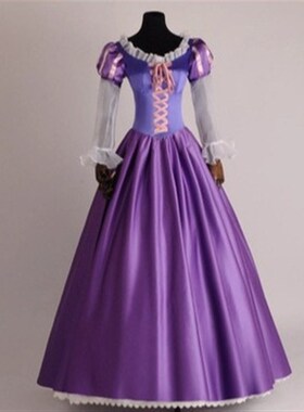 万圣节成人魔法奇缘cosplay长发公主乐佩公主紫色长X裙舞会演出服