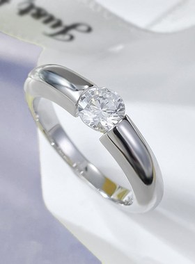 珠宝 2024新款S92u5银镶嵌5.0mm光面仿真钻欧美风时尚款戒指