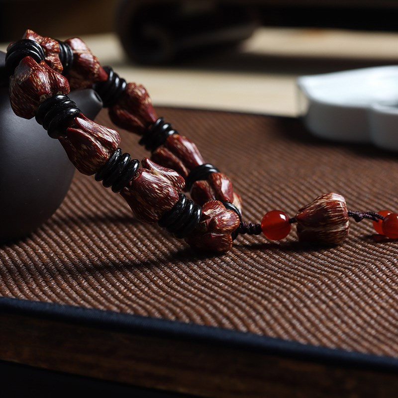 天然正宗滴血莲花菩提手串海南野B菠萝雕刻红莲花文玩佛珠饰品手