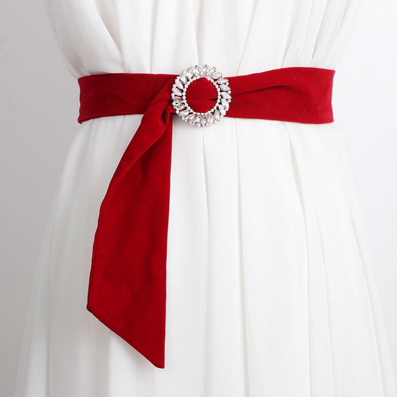 腰带女圆扣镶钻j配连衣裙毛衣收腰时尚丝绒布料腰封外搭西装显瘦