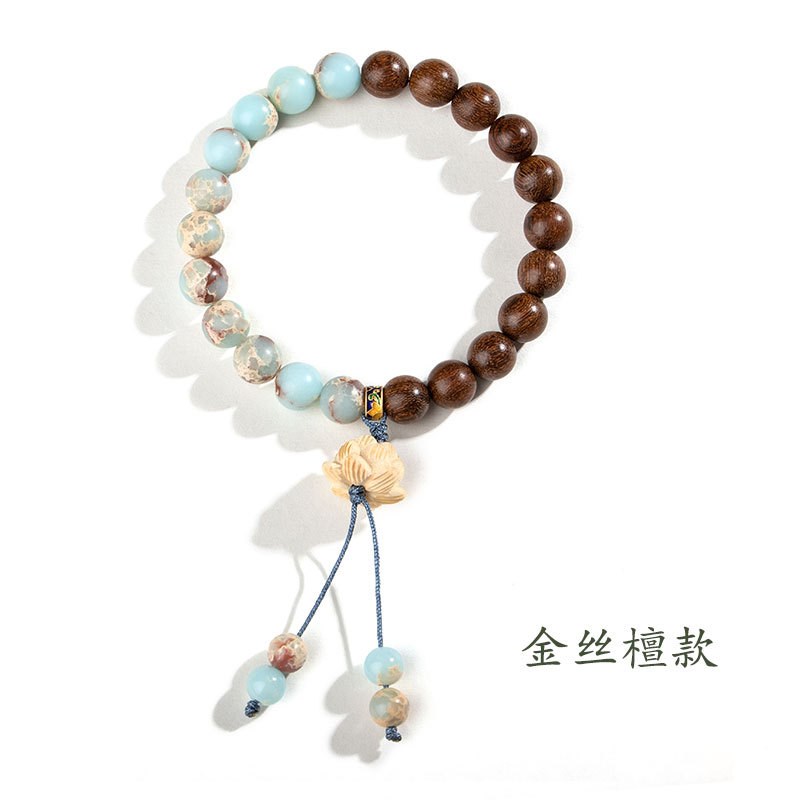 五台携芷莲花寿山l石手串新中式绿檀手链女禅意木质佛珠男款转运