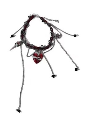 亚文化禁锢荆棘红色爱心流苏皮革项链暗E黑系气质甜酷choker颈链