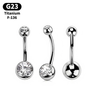 F136钛合金弯杆双头包镶锆石内螺旋肚脐钉眉钉耳钉唇钉肚脐环