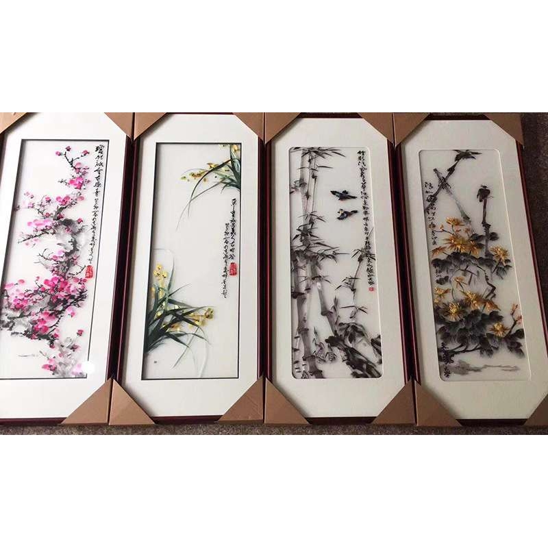 苏绣成品挂画梅兰竹菊四条屏新中式客厅刺绣装饰画图片