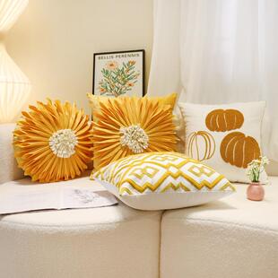 北欧黄色抱枕客厅沙发床头护腰靠枕北欧简约不含芯南瓜色时尚靠垫
