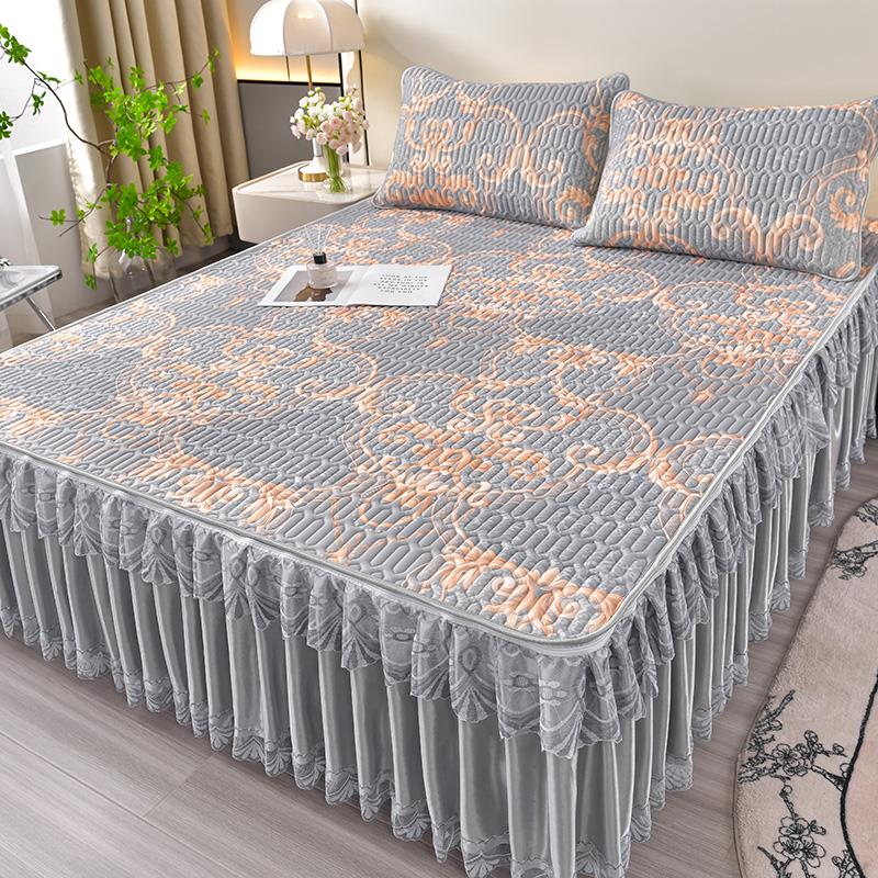 2024新款天然乳胶凉席三件套夏季冰丝席床裙可机洗折叠床笠床垫罩