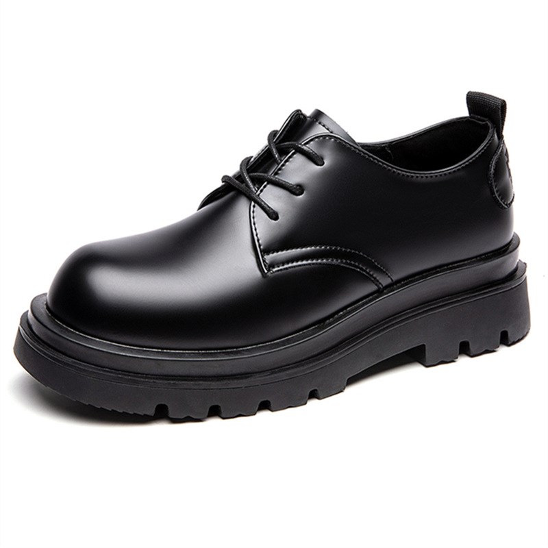 2024德比鞋男低帮马丁靴英伦风圆头大头鞋黑色工装鞋厚底休闲皮鞋