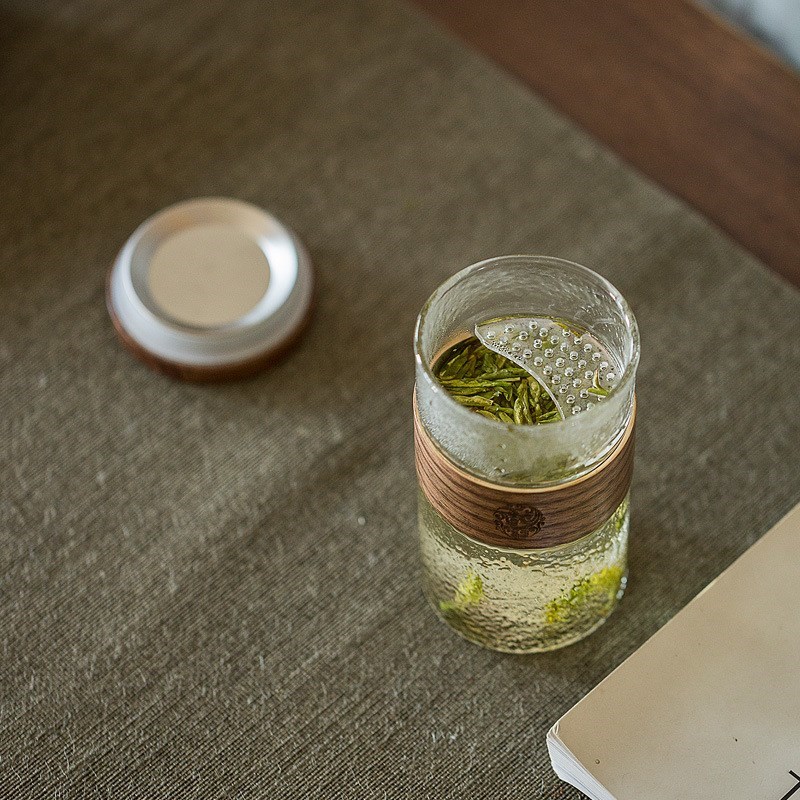 茶杯玻璃杯子月牙绿茶杯过滤泡茶杯家用透明杯子办公室花茶杯